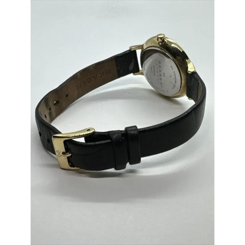 Skagen SKW2266 Women Black Leather Analog Dial Quartz Genuine Wrist Watch JNA961